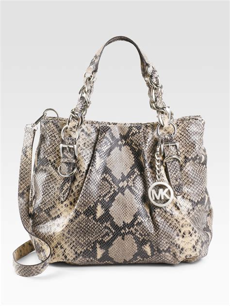 Michael Kors large “Julia” satchel bag Ecru and python leather